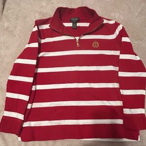 Lauren Jeans Co Ralph Lauren Red White Stripe 1/4 Zip Cotton Sweater PM Petite